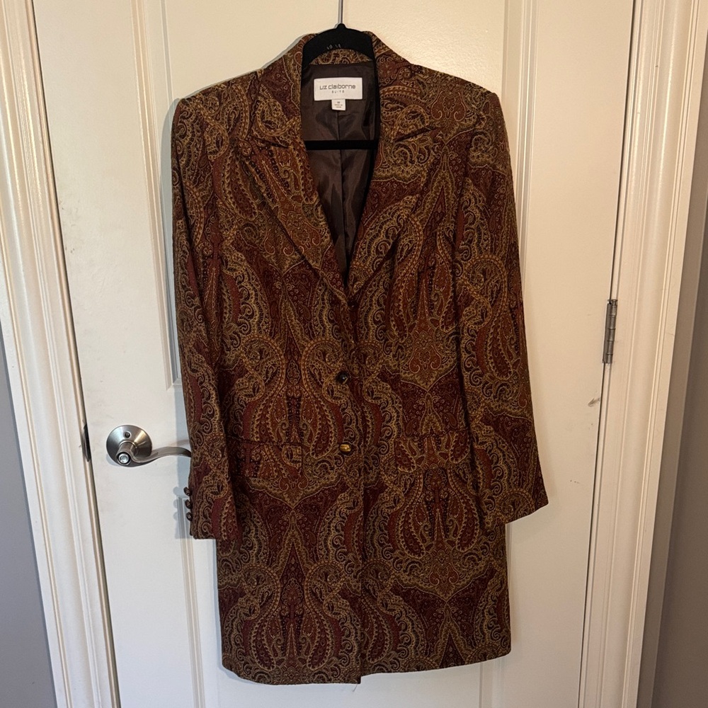Vintage Liz Claiborne Women's Paisley Blazer in Brown and Gold